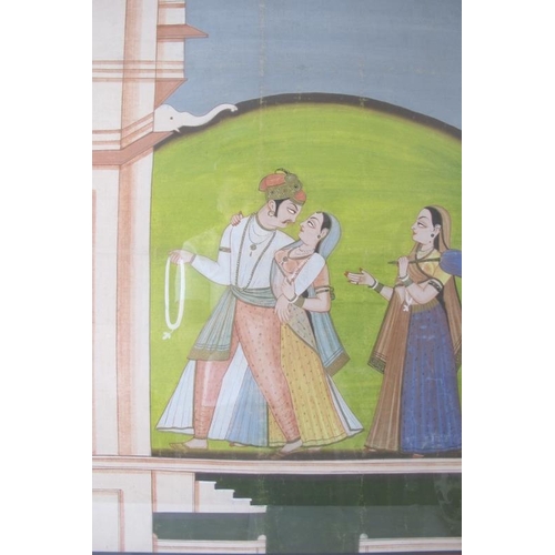 593 - Indian Mughal School (20th century) - 'Male figure of high social standing with 2 female attendants'... 