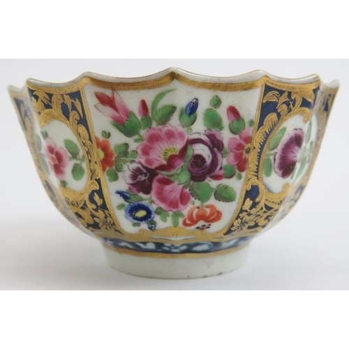 6 - An early Worcester gilt and polychrome enamel decorated porcelain teacup and saucer, 18th century. G... 