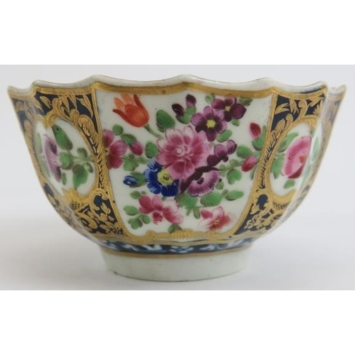 6 - An early Worcester gilt and polychrome enamel decorated porcelain teacup and saucer, 18th century. G... 