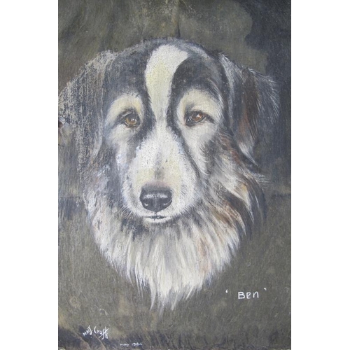 615 - M.M.J. Crofts (20th century) - Three portrait dog paintings on slate panels, each named, signed and ... 