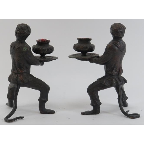 62 - A pair of bronze monkey candle holders, 20th century. (2 items) 6.2 in (15.7 cm) height. 
Condition ... 