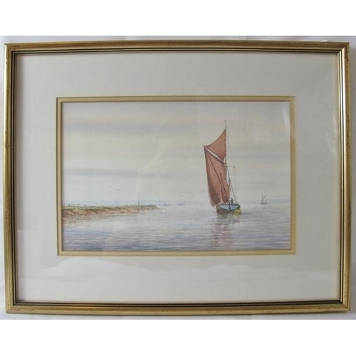 622 - Alan Whitehead (British, b. 1952) - 'Calm seascape with sailboats', watercolour, signed, 22cm x 34cm... 