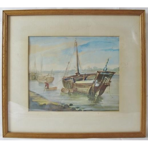 629 - Iranian School (20th century) - 'Moored boats', watercolour, indistinctly signed in Farsi, 22cm x 26... 