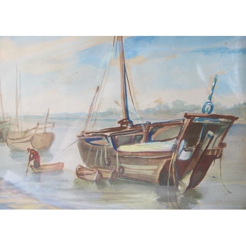 629 - Iranian School (20th century) - 'Moored boats', watercolour, indistinctly signed in Farsi, 22cm x 26... 