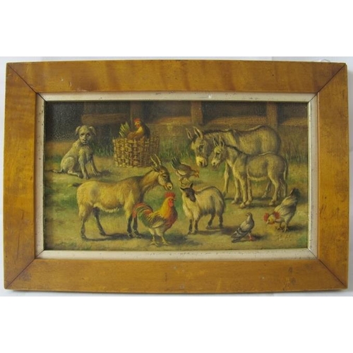 630 - Attributed to Walter Hunt (British, 1861-1941) - 'Farmyard scene with farmyard animals', oil on pane... 