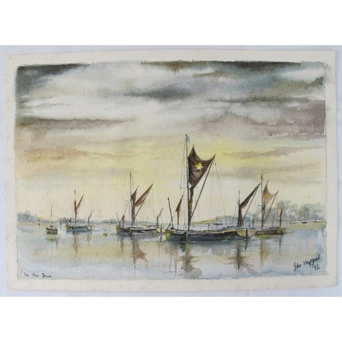 632 - John Hopgood (1984) - 'Pin Mill Dawn', watercolour, signed, dated, titled, 23cm x 33cm, mounted but ... 