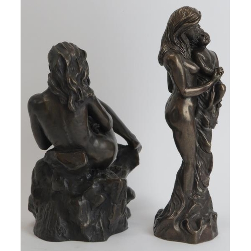 68 - Two bronzed figural groups depicting mothers with their young children, late 20th century. 8.5 in (2... 