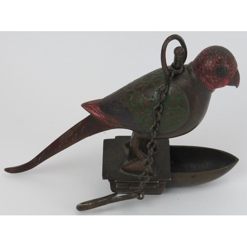 76 - A bronze cloisonné enamelled oil burner in the form of an exotic bird, 19th century. Probably of Ind... 