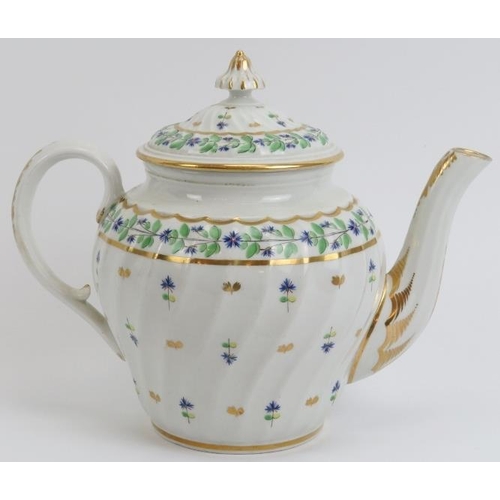 8 - An early Worcester Chamberlain gilt and enamel decorated porcelain teapot and two saucers, late 18th... 