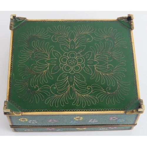 89 - A Japanese cloisonné enamelled jewellery trinket box, Meiji period. The hinged cover decorated with ... 