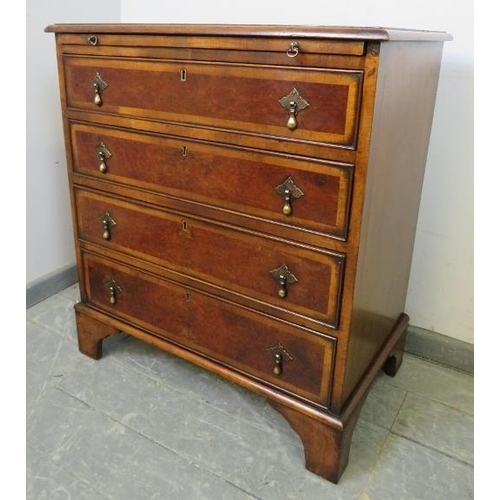 708 - A good quality George II style burr walnut batchelor’s chest, crossbanded and with herringbone parqu... 