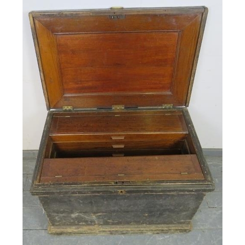 715 - A 19th century metal bound carpenter’s trunk, the bespoke mahogany fitted interior housing a selecti... 