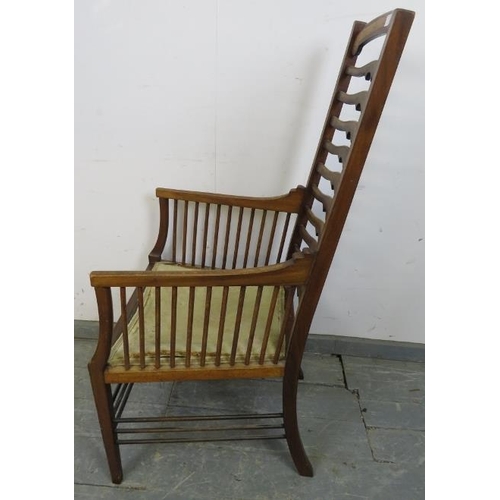 717 - An Edwardian Arts & Crafts Glasgow School mahogany ladder-back elbow chair, attributed to Wylie & Lo... 