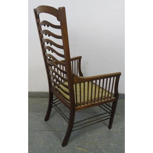 717 - An Edwardian Arts & Crafts Glasgow School mahogany ladder-back elbow chair, attributed to Wylie & Lo... 