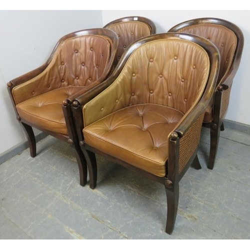 734 - A set of four reproduction Regency style mahogany club chairs by Theodore Alexander, with double ski... 