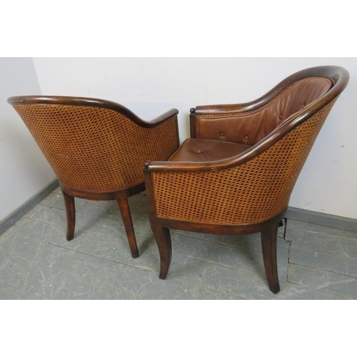 734 - A set of four reproduction Regency style mahogany club chairs by Theodore Alexander, with double ski... 