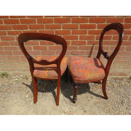 737 - A set of six Victorian mahogany balloon back dining chairs, reupholstered in geometric patterned mat... 