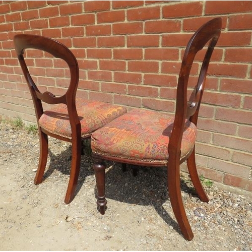 737 - A set of six Victorian mahogany balloon back dining chairs, reupholstered in geometric patterned mat... 