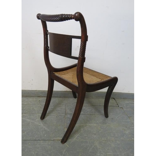 746 - A Regency Period mahogany rope back occasional chair, with brass Boulle work inlay and bergère seat,... 