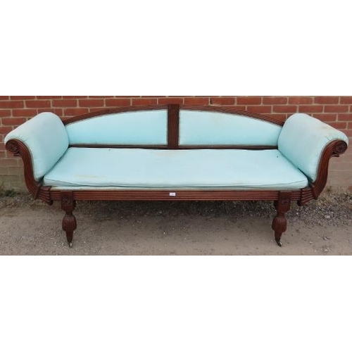 804 - A large Regency Period double-ended show-wood chaise longue, with fluted detail and carved roundel d... 