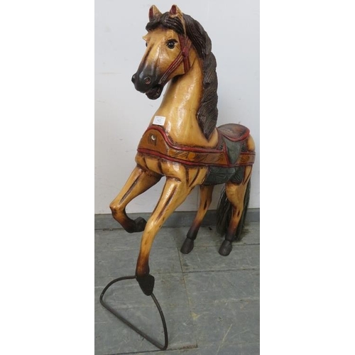 822 - A vintage child’s hand-decorated carved wooden carousal horse. 
H87cm W67cm D27cm (approx).
Conditio... 