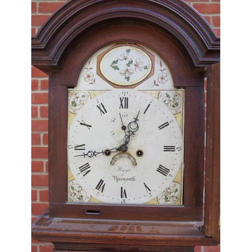 831 - A 19th century oak cased 8-day striking longcase clock by Hunt of Yarmouth, the arched hood enclosin... 