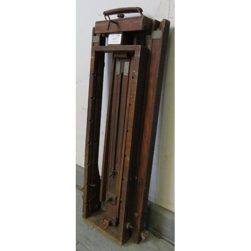 837 - An antique folding portable artist’s easel by Lechertier Barbe of Jermyn Street, on a tripod stand. ... 