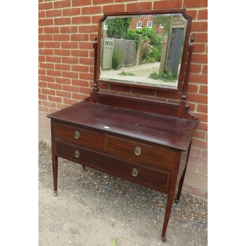 844 - A good quality Edwardian Regency Revival mahogany dressing table, inlaid with walnut and ebony, the ... 