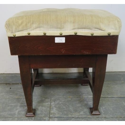 861 - An Edwardian mahogany height-adjustable music stool, recovered in cream velvet material with brass s... 