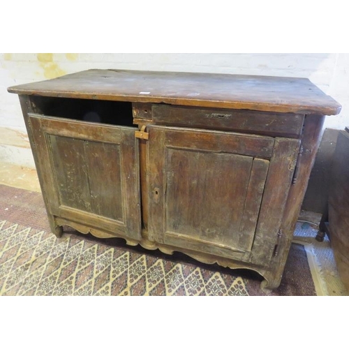 871 - An 18th century French fruitwood sideboard for restoration, housing two short drawers over cupboards... 