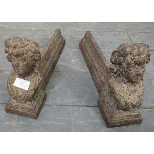 889 - A pair of antique cast iron firedogs in the form of classical maidens.
H22cm H9cm D38cm (approx).
Co... 