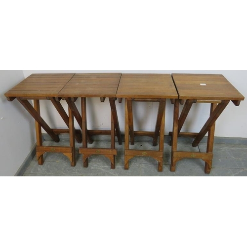 895 - A set of four good quality folding teak bar stools. 
H76cm W40cm D40cm (approx).
Condition report: S... 