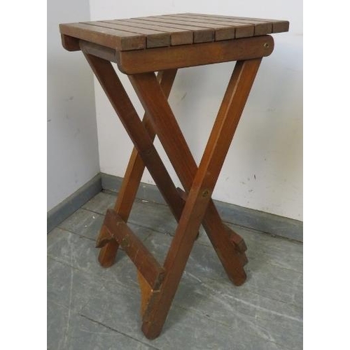 895 - A set of four good quality folding teak bar stools. 
H76cm W40cm D40cm (approx).
Condition report: S... 