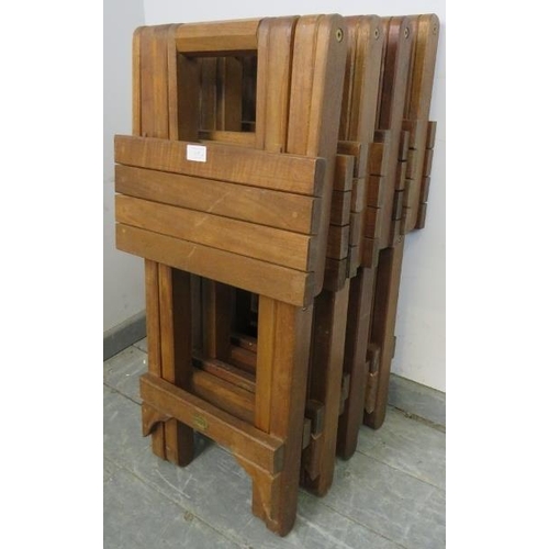 895 - A set of four good quality folding teak bar stools. 
H76cm W40cm D40cm (approx).
Condition report: S... 