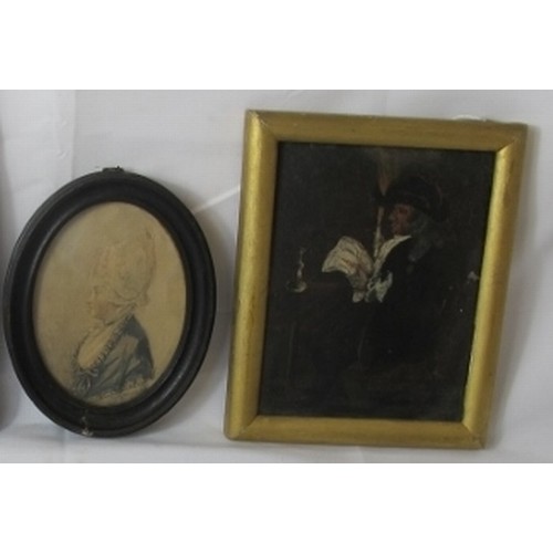 544 - Six various small portraits in oils and watercolour, 18th, 19th & 20th century.  All in need of atte... 