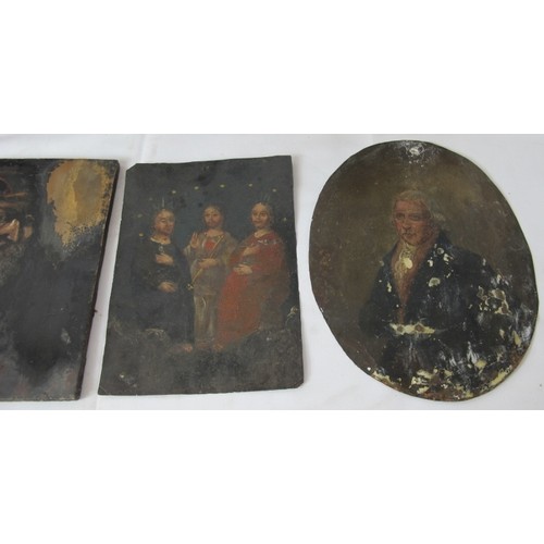 544 - Six various small portraits in oils and watercolour, 18th, 19th & 20th century.  All in need of atte... 