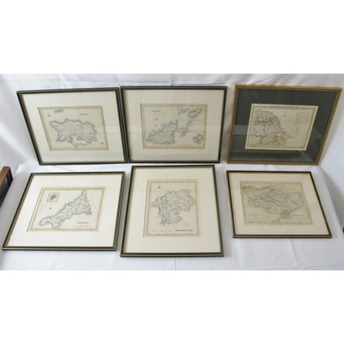 219 - Six antique maps of English  County's, two antique maps of Jersey and Guernsey - all framed.
Conditi... 