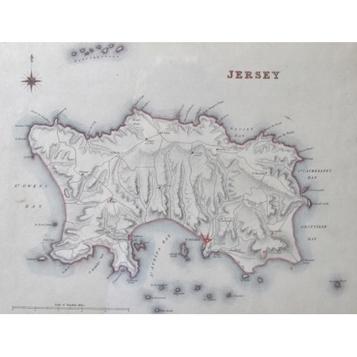 219 - Six antique maps of English  County's, two antique maps of Jersey and Guernsey - all framed.
Conditi... 