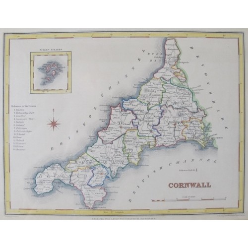 219 - Six antique maps of English  County's, two antique maps of Jersey and Guernsey - all framed.
Conditi... 