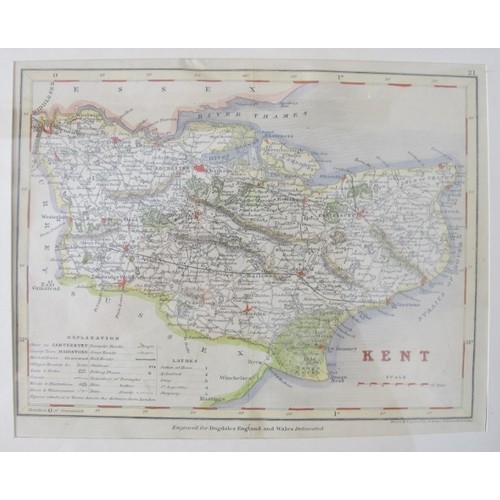 219 - Six antique maps of English  County's, two antique maps of Jersey and Guernsey - all framed.
Conditi... 