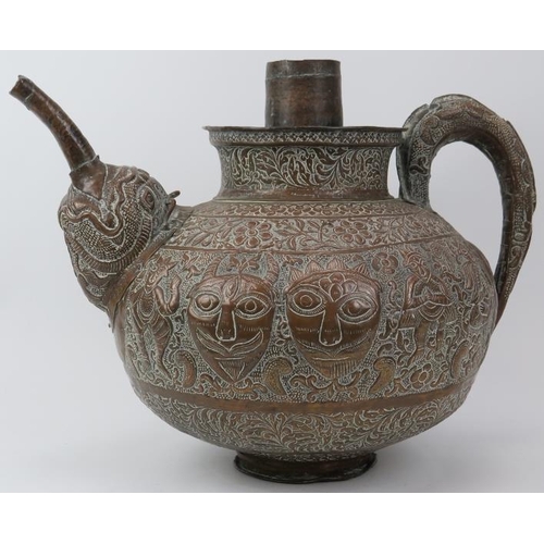 119 - A large Indian Kindi ritual decanter vessel, 19th century or earlier. Embossed with decorative bands... 