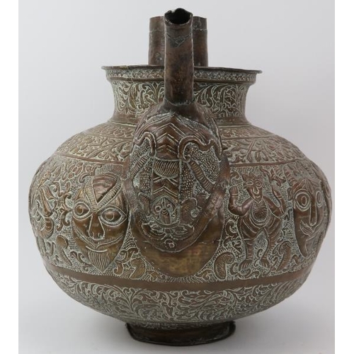 119 - A large Indian Kindi ritual decanter vessel, 19th century or earlier. Embossed with decorative bands... 