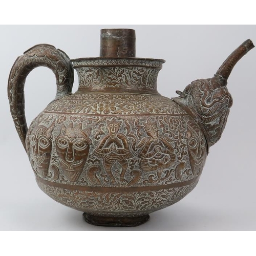 119 - A large Indian Kindi ritual decanter vessel, 19th century or earlier. Embossed with decorative bands... 