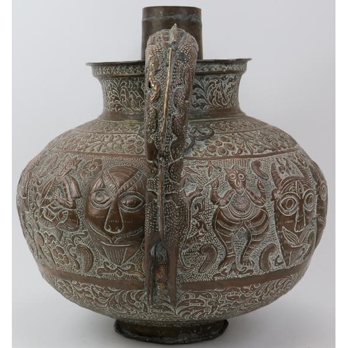 119 - A large Indian Kindi ritual decanter vessel, 19th century or earlier. Embossed with decorative bands... 