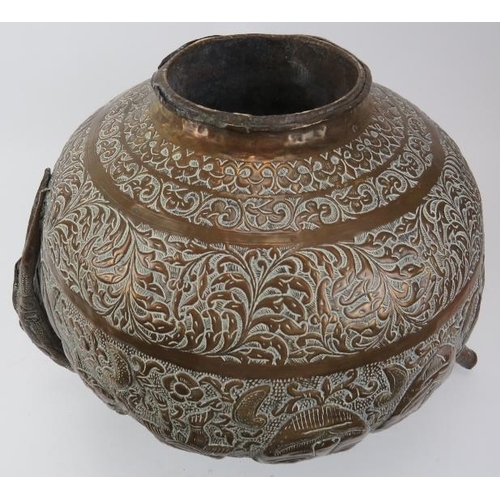 119 - A large Indian Kindi ritual decanter vessel, 19th century or earlier. Embossed with decorative bands... 