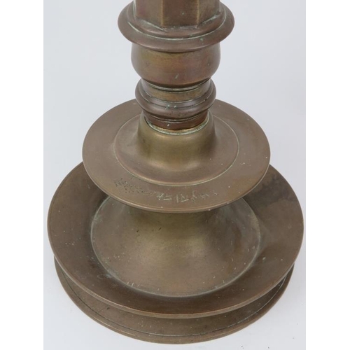 120 - An Indian bronze floor standing temple 'Puja' oil lamp with nine wick diya reservoir, 19th century. ... 