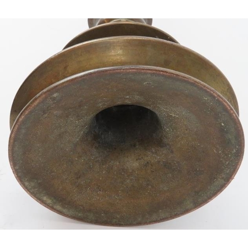 120 - An Indian bronze floor standing temple 'Puja' oil lamp with nine wick diya reservoir, 19th century. ... 