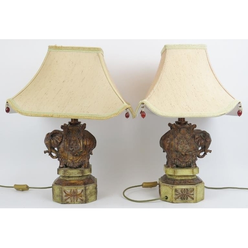 128 - A European pair of decorative Indian elephant table lamps, 20th century. (2 items) 53 cm total heigh... 