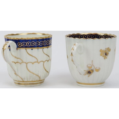 13 - A group of Caughley gilt blue and white porcelain cups and saucers, late 18th century. George III pe... 