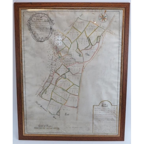 130 - Of local interest: A hand drawn and colour highlighted map of West Wood farm and lands in Kent, 18th... 